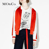 MO&Co.拼色薄夹棉棒球服款外套立领刺绣拉链MT1631JKT01 moco