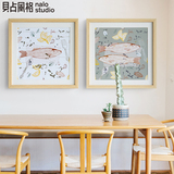鲜鱼料理 北欧双联餐厅装饰画餐桌背景墙壁画客厅有框画墙画挂画