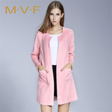 MVF 2015新款纯色大气风衣长袖中长款鹿皮绒外套麂皮绒大衣潮7736
