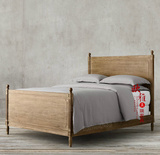 RH美式乡村雕花橡木双人床 欧式简约高档卧室原木做旧实木床