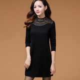2015冬季新款韩版羊绒衫中长款打底修身羊毛衫女士貂绒毛衣连衣裙
