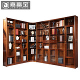嘉富宝实木书柜新中式胡桃木书房简约大书架现代书柜组合转角柜子