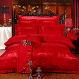 中傲新品蚕丝棉婚庆大红色结婚床单四件套玫瑰喜被六件套