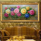 风水油画欧式纯手绘餐厅有框画挂画墙画富贵牡丹花卉现代卧室壁画