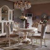 欧式餐桌实木雕花饭桌 美式仿古白餐台高档家用餐厅家具组合圆桌