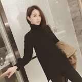 2015冬季新品韩版百搭高领毛衣女套头宽松长袖中长款前短后长线衫