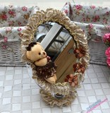蕾丝布艺创意可爱熊台式双面镜子化妆镜座镜 新店开业冲钻特价