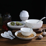 餐具套装 景德镇高档陶瓷器14头碗碟勺套装 韩式纯白骨瓷家用餐具