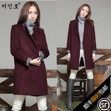 韩国代购2015冬装新韩版修身加厚双面羊绒大衣女中长款毛呢外套潮