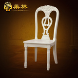 欧式实木餐椅雕花橡木椅子白色靠背办公椅会客椅韩式餐椅319