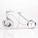 简约现代单车铝制钟表相框组合创意自行车造型 床头柜办公桌摆件