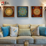 良木 客厅三联画美式欧式沙发背景墙装饰画抽象印花玄关卧室壁画