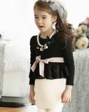 韩国童装 秋冬款 女童小香风包臀蕾丝加绒连衣裙 儿童长袖公主裙