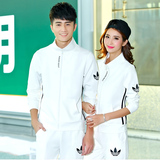 2016春秋白色运动服情侣男女长袖大码运动卫衣韩版修身运动套装