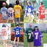 韩国ulzzang原宿bf风潮短袖t恤女嘻哈街头学生装中长款衣服棒球衣