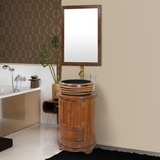 古古拉风现代中式浴室柜组合 圆桶圆柱洗脸盆实木小户型洗手柜