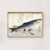 现代装饰画艺术微喷餐厅日式料理居酒屋背景墙画安藤广重浮世绘鱼