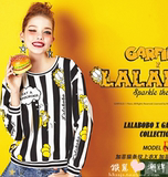 拉拉波波lalabobo2016新款加菲猫欧美圆领套头条纹卫衣长袖 促销