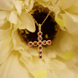 日本制 十字架型天然红宝石镶嵌K10黄金项链/颈链/锁骨链/颈饰