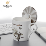 贵邦 骨瓷马克杯欧式陶瓷杯子带盖 创意咖啡杯带盖办公室茶杯礼品