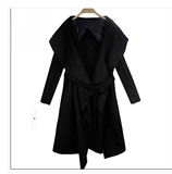 圣迪奥2015新款秋装冬装专柜正品欧美风纯色复古黑羊毛呢风衣大衣