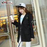 春季青少年韩版时尚修身中长款工装外套女连帽风衣高中学生上衣潮
