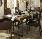 美式复古实木铁艺餐桌椅组合 简约折叠餐桌长方形 餐台小户型饭桌