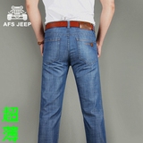 夏装牛仔裤男 AFS JEEP男士直筒休闲长裤弹力 中高腰宽松牛仔裤薄