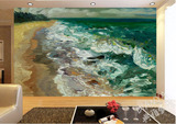 3D世界著名油画梵高海景帆船油画壁画海岸风景抽象画墙纸艺术壁纸
