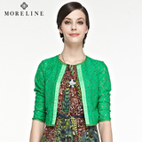 沐兰MORELINE2015夏装新款时尚镂空提花开衫 圆领外搭小外套女
