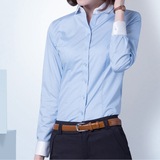 长袖职业女衬衫韩版圆领修身大码商务正装女士面试通勤工作服衬衣