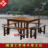 碳化防腐木桌椅组合实木方桌餐椅户外长凳啤酒广场火烧木大排档