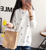 2015秋季韩版新款宽松显瘦纯棉长袖T恤女圆领套头中长款卫衣女潮