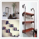 铁艺实木工业水管复古壁挂置物架咖啡馆吧台一字隔板墙上装饰书架