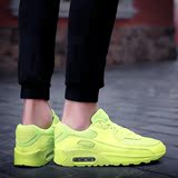 夏季网面荧光绿色运动鞋男女跑步鞋休闲鞋纯绿气垫鞋增高潮男鞋子