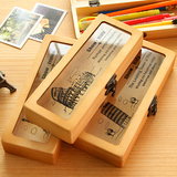 全国包邮●韩国文具 复古风木质搭扣笔盒 创意多功能收纳盒文具盒