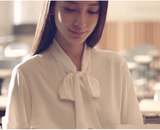 韩国订单angelababy同款大蝴蝶结白色雪纺衬衫女OL长袖打底潮女装