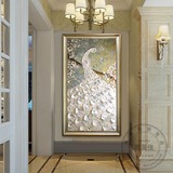 抽象白孔雀玄关客厅装饰画现代简约厚油彩立体刀画走廊餐厅有框画