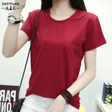 韩版短袖t恤女夏纯白色圆领修身显瘦打底衫半袖红色百搭女体恤潮