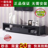 黑色钢化玻璃电视柜 特价 1.8m黑色橡木纹厅柜 实木抽屉地柜 组合