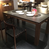 北欧餐桌椅组合大户型火烧石长方形餐桌 大理石现代简约实木餐桌