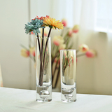 欧式透明玻璃花瓶圆形直筒水培富贵竹插花瓶创意家居装饰花器摆件