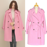 2016年冬季新款韩国代购专柜正品高档女装羊绒大衣羊毛呢外套粉色