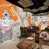 英伦手绘动物艺术创意个性卡通墙纸定制壁画客厅咖啡餐厅商店壁纸