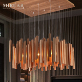 设计师艺术创意个性实木灯具客厅餐厅咖啡厅会所长方形实木吊灯