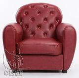 欧式简约时尚创意沙发 拉扣单人老虎椅头层真皮油蜡皮组合沙发