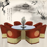 新中式单人古典布艺沙发实木简约现代圈围椅酒店会所售楼处沙发椅