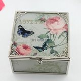 高贵典雅欧式新古典镀金玫瑰花蝴蝶玻璃首饰盒 梳妆台摆件 包邮