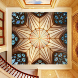 欧式定制壁画吊顶壁纸艺术客厅酒店天花板墙纸3D立体索菲亚穹顶