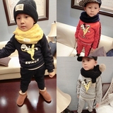 2015新款韩版冬装儿童装男童卡通功夫老鼠加绒卫衣套装加厚潮宝宝